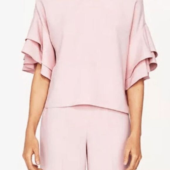 NWOT Zara Frilly Blush Pink Ruffle Short Sleeves Top Blouse - Picture 5 of 8